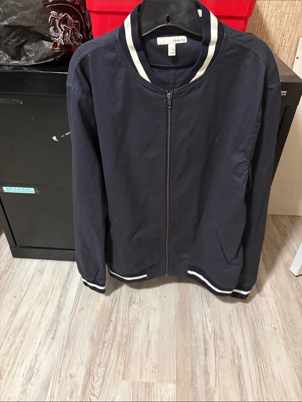 Men's Navy Bomber Jacket with White Contrast Trim
